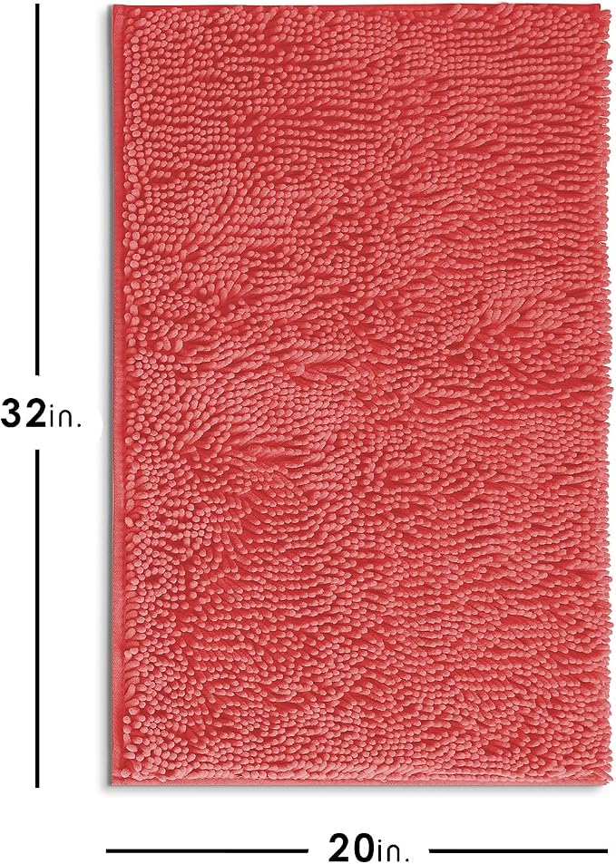 Hearth & Harbor Bathroom Rugs, Chenille Bath Mat - Machine Washable Bath Mats for Bathroom Non-Slip Backing Rubber, Quick Dry Bathroom Mat - Rose Bath Rug, 20x32