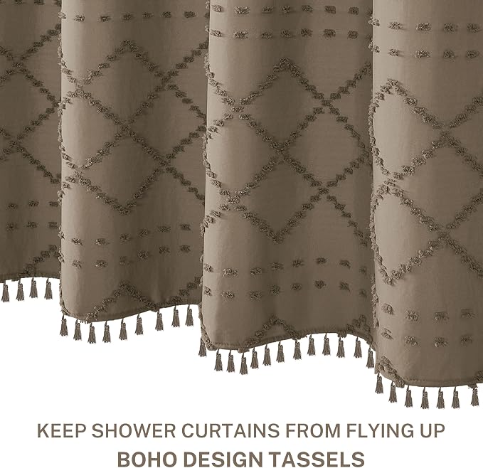 Siiluminisoy Boho Farmhouse Shower Curtain Woven Fabric Khaki Shower Curtain, 72 x 78 Tufted Chevron Textured Striped Modern Farmhouse Minimalist Shower Curtains for Bathroom