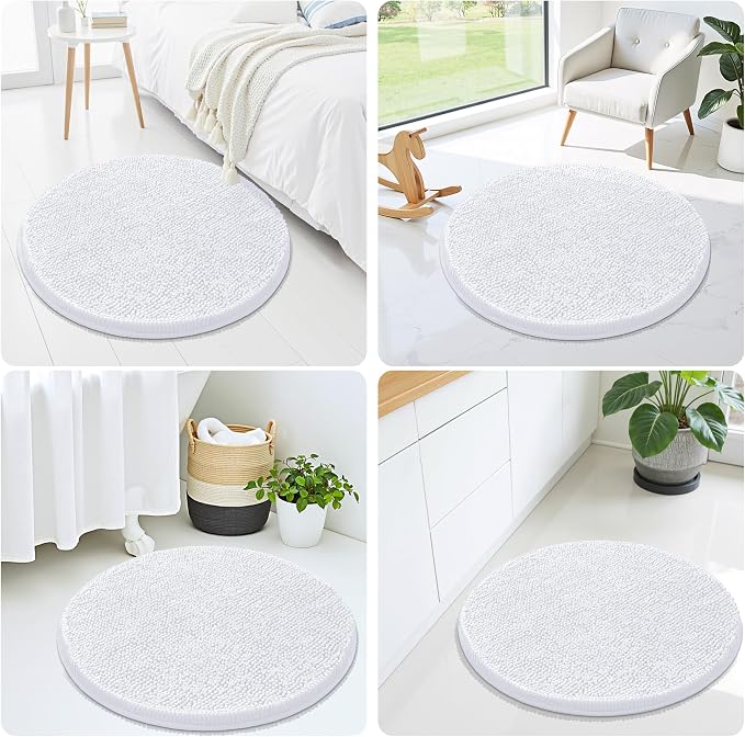 Smiry Round Bathroom Rugs 24X24, Chenille Extra Soft Absorbent Bath Mat | White, Machine Washable Non-Slip Plush Bath Mats for Bathroom, Tub, Shower, and Floor, Home Decor