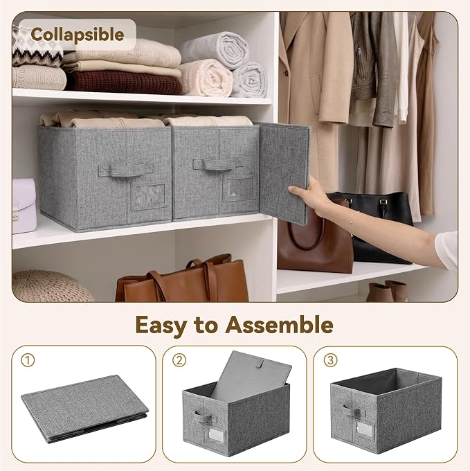 GRANNY SAYS Closet Storage Bins with Label, Dark Gray, Medium, 3-Pack | Storage Basket for Shelves, Closet Clothes Bins with Label Holders, Fabric Storage Bins, Clothes Storage and Organizers