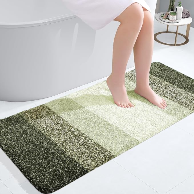 OLANLY Bathroom Runner Rug 47x20, Extra Soft Absorbent Microfiber Bath Rugs | Dark Green, Non-Slip Quick-Drying Rubber Backing, Washable Long Bath Mat for Floor, Tub and Shower, Home Decor