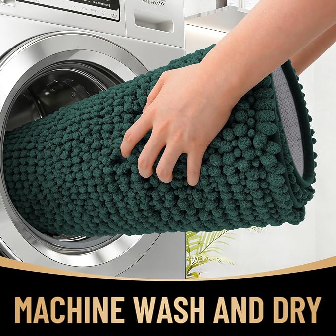 OLANLY Thick Chenille Large Bathroom Rugs Mats 70x46, Blackish Green | Soft Absorbent Bath Rugs, Rubber Backing, Machine Wash Dry, Bath Mats for Bathroom, Tub and Shower, Home Decor Accessories