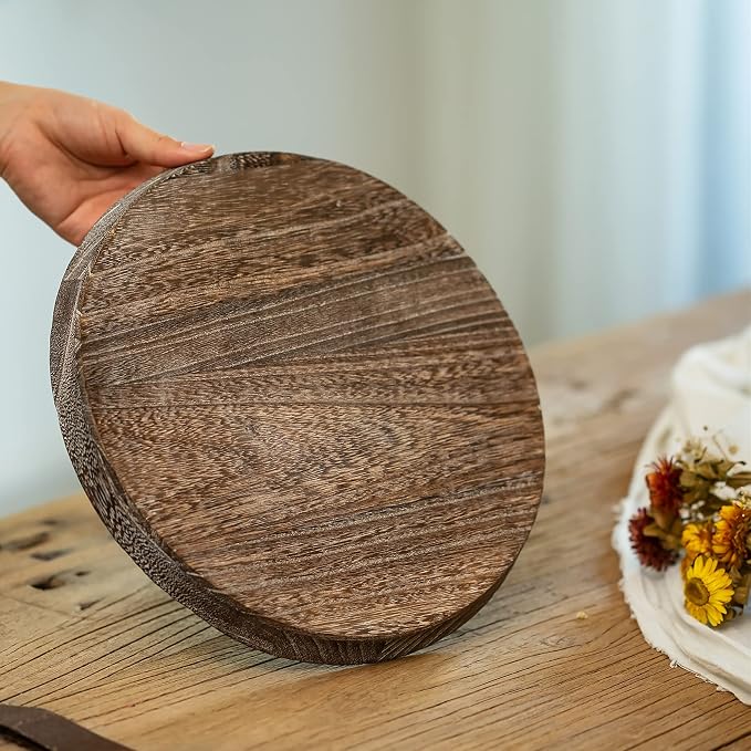 Romadedi Farmhouse Wooden Candle Tray, 11 Inch Round | Wood Decorative Pillar Candle Tray, For Coffee Table, Kitchen Countertop Organizer, Home Decor Wedding Centerpiece
