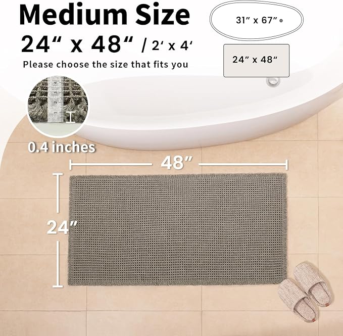Waffle Bath Mat, Boho Bathroom Rugs Non Slip Washable, 24" x 48" | Super Absorbent Quick Dry Bath Mat, Boho Bathroom Mats, Soft Waffle Weave Farmhouse Bathroom Decor, Olive Green