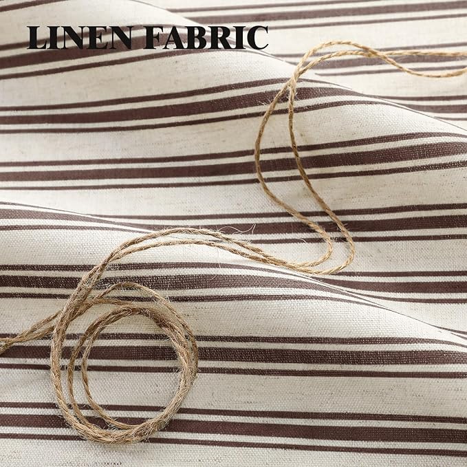 Farmhouse Shower Curtain Ruffle Linen Cream-Brown Stripe 72"W x 84"L | Farmhouse Boho, Striped, Bottom Ruffle, Linen Fabric, Rustic, Country, Natural Look, Washable, for Bathroom Bathtub