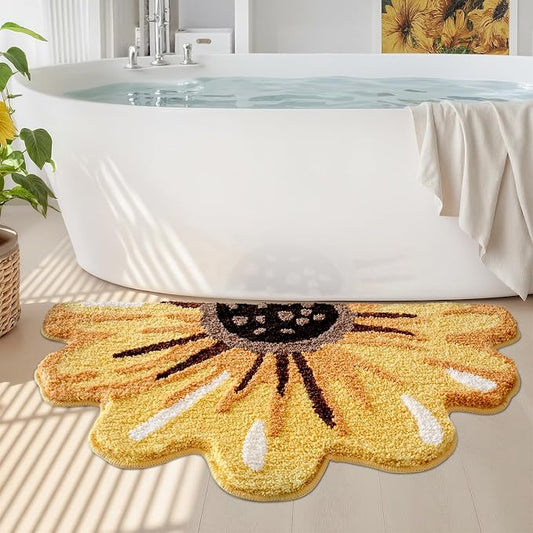 LUMI Floral Bathroom Rug, Absorbent Non Slip Bath Mat, 20"x36" | Sunflower, Soft Plush Microfiber, Quick Dry, Washable Yellow Bath Mats for Shower Floor, Sink Bathtub, Bedroom, Kids Room