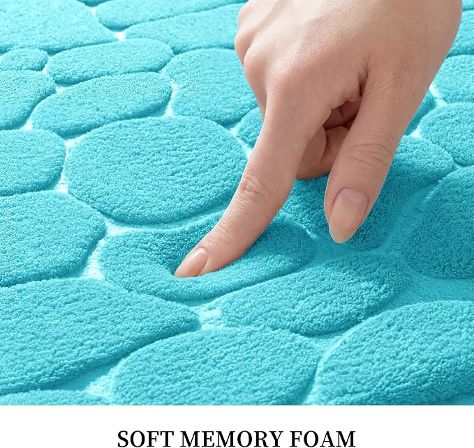 Memory Foam Bath Mat Cobblestone Bathroom Rugs Super Water Absorbent Bath Mats for Bathroom Machine Washable Bath Rugs(24 x 36,Teal)