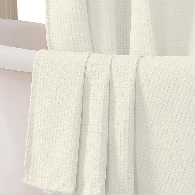 Cream Shower Curtain Set, Waffle Textured Heavy Duty Fabric Shower Curtain for Bathroom, Luxury Hotel Weighted 230GSM Bath Curtain with 12 Plastic Hooks, Machine Washable, 72x72