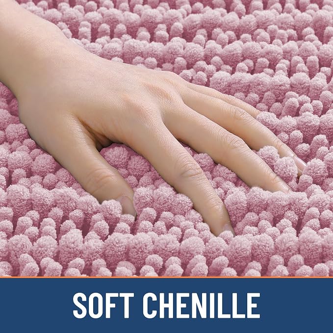 Smiry Bathroom Rugs 48X32, Extra Soft Rubber Backing Chenille Bath Mats | Dusty Rose Machine Washable Non Slip Quick Dry Bath Mats for Bathroom Floor, Tub, Shower, Home Decor Accessories
