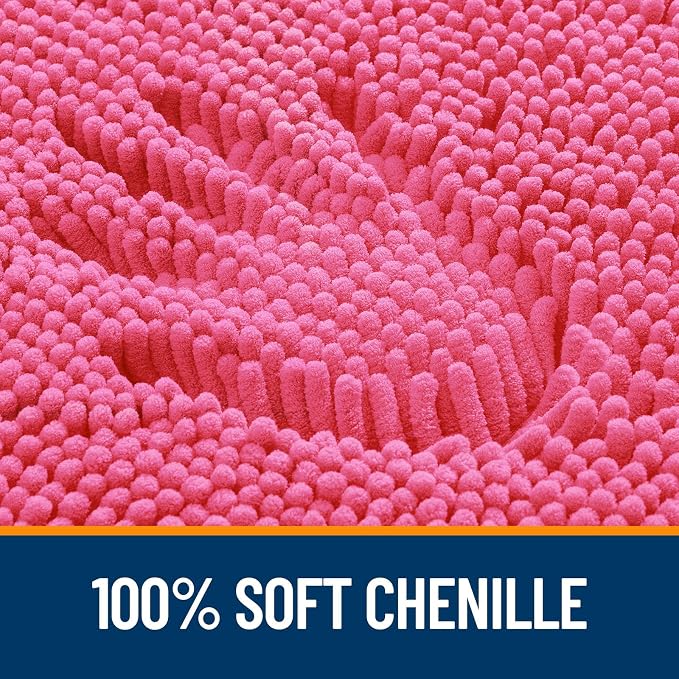 OLANLY Large Bathroom Rugs 50x30, Extra Soft Absorbent Chenille Bath Rugs | Hot Pink, Quick-Drying Rubber Backing, Machine Washable Bath Mat for Bathroom Floor, Tub and Shower, Home Decor Accessories