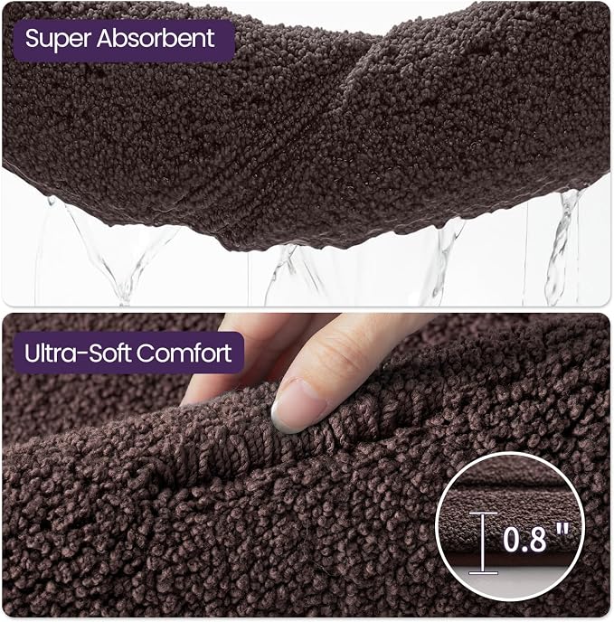DEXI Bath Mat 24x16, Absorbent and Non Slip Bathroom Rugs, Brown | Soft Plush Microfiber Bathmat, Machine Washable & Quick Dry, Rubber Back Small Rug for Shower, Tub, Sink