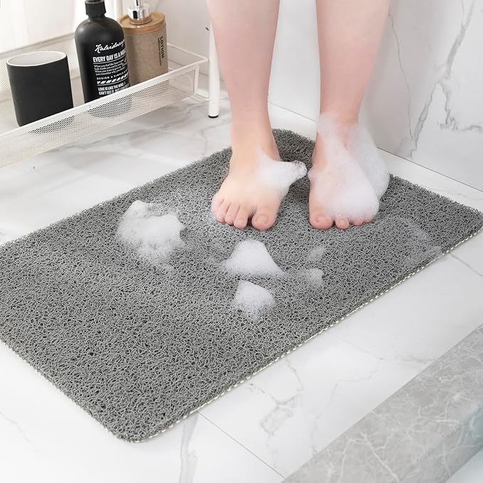 Hargiis Non-Slip Bathtub Mat, Anti Slip Shower Mat, Fast Drying Bathtub Mats, Foot Scrubber Mat, Anti Slip Mat for Tub, Floor, Bathroom, Kitchen, Home, Hotel (Grey 59"×17.3")