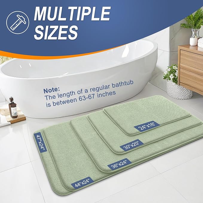 OLANLY Thick Memory Foam Bathroom Rug 35x24, Absorbent Bath Mat, Sage Green | Soft Quick Dry Bath Rugs, Non-Slip, Machine Washable Carpet for Bathroom Floor, Tub and Shower, Home Decor Accessories