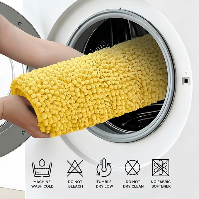 Bcoimo Bath Rug Mat,Yellow Chenille High Absorbent Bathroom Shower Tub Mats | Non Slip with Rubber Backing Bathroom Rugs;High Absorbent And Quick Dry 36x24 Microfiber mat; Machine Washable;Extra Soft mat