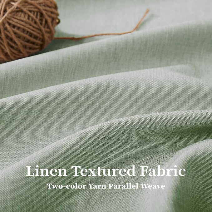 Boho Scalloped Linen Textured Cloth Shower Curtain, 72x84, Sage Green | Tall Size, 230GSM Waterproof Polyester, Heavy Duty Fabric, 12 Plastic Hooks, Elegant Modern Farmhouse Style, Machine Washable