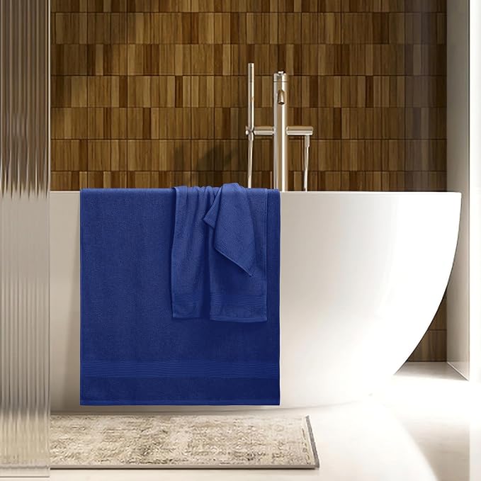 8 Piece Towel Set 100% Ring Spun Cotton, 2 Bath Towels 27x54, 2 Hand Towels 16x28 and 4 Washcloths 13x13 - Ultra Soft Highly Absorbent Machine Washable Hotel Spa Quality - Navy Blue