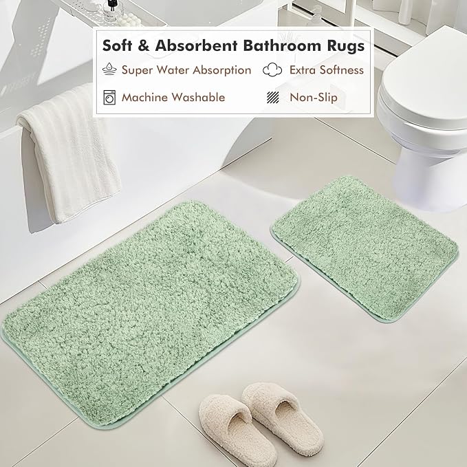 Green Bathroom Accessories Set - 20PCS Glass Bathroom Set with Shower Curtain and Rugs, Soap Dispenser, Soap Dish, Cup, Qtip Jar, Toothbrush Holder, Stylish & Functional Bath Decor for Home, Apartment
