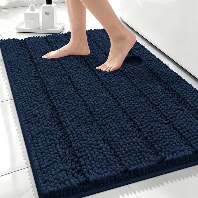 Bcoimo Bath Rug Mat,Chenille Extra Soft Navy Bathroom Floor Shower Tub Mats | Non Slip with Rubber Backing Bathroom Rugs;High Absorbent And Quick Dry Microfiber mat; Machine Washable;Extra Soft Bath Rug