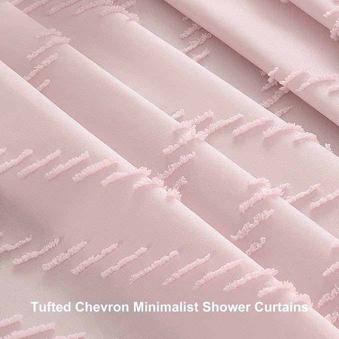 Siiluminisoy Blush Shower Curtain Fabric Shower Curtain for Bathroom 72 x 78 Tufted Chevron Textured Striped Modern Farmhouse Minimalist for Bathroom