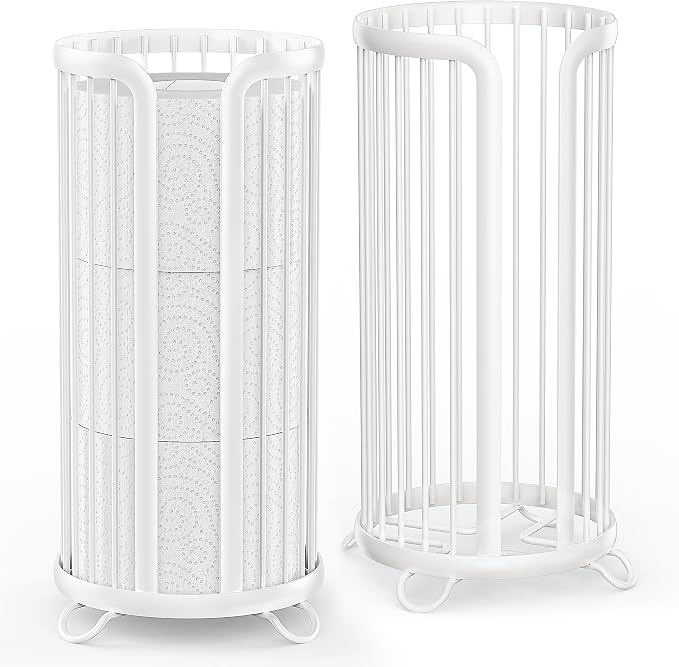Bunoxea Toilet Paper Holder Stand, Freestanding Toilet Tissue Organizer, Minimalistic Storage Solution, Reserve Mega Rolls,Modern -2PACK White