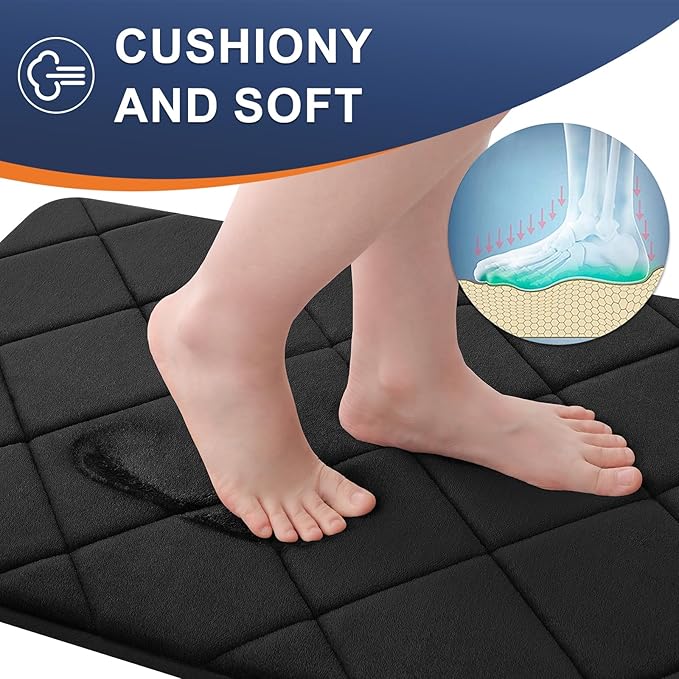 OLANLY Memory Foam Bath Mat 47x17, Ultra Soft and Absorbent Bathroom Rugs | Black, Quick Dry, Machine Washable Shower Bath Rugs, Comfortable Bath Carpet for Bathroom Floor, Tub and Shower