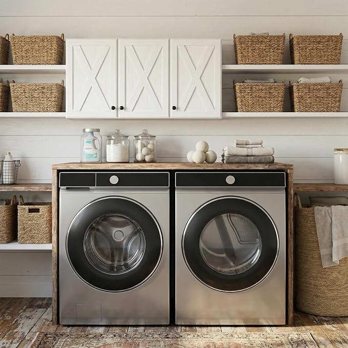 35" W Laundry Room Wall Cabinet, Farmhouse Wall Cabinet with Adjustable Shelf, Wall Mount Storage Cabinet, Farmhouse Medicine Cabinet, Floating Cabinet for Kitchen, Bathroom, Off White