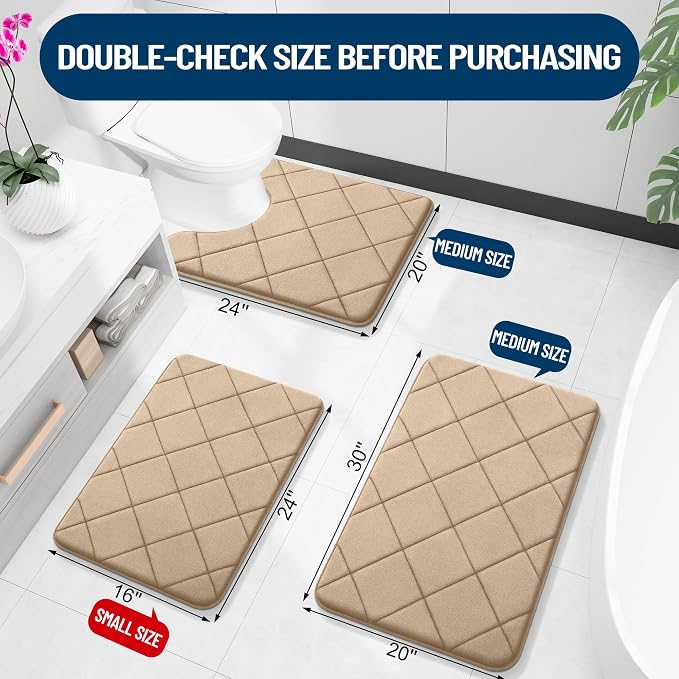 OLANLY Memory Foam Bath Mat 36x24, Ultra Soft and Absorbent Bathroom Rugs | Tan, Quick Dry, Machine Washable Shower Bath Rugs, Comfortable Bath Carpet for Bathroom Floor, Tub and Shower
