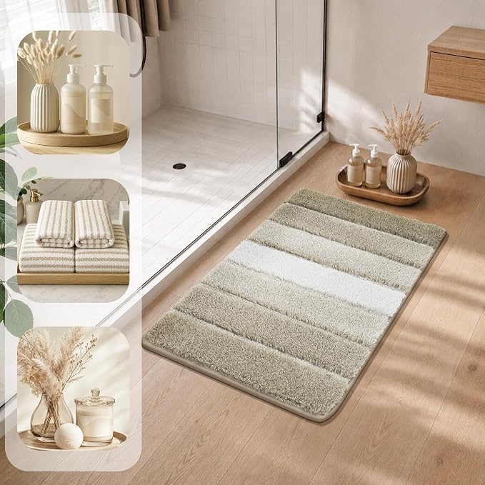 COSY HOMEER Bathroom Rugs 36x24,Ultra Soft Absorbent Bath Mat,Beige | Non-Slip TPR Backing Stays in Place, Machine Washable Bath Rugs Shaggy Rug for Bathroom Floor