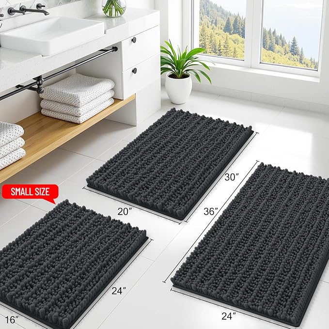 Smiry Bathroom Rugs 59X35, Extra Soft Rubber Backing Chenille Bath Mats | Dark Grey Machine Washable Non Slip Quick Dry Bath Mats for Bathroom Floor, Tub, Shower, Home Decor Accessories