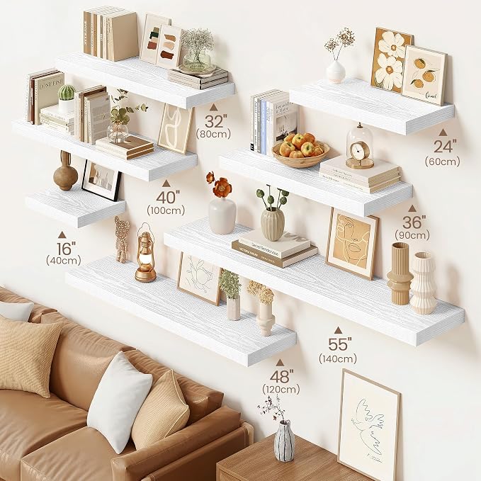 Vivelove Floating Shelves 9 inch Deep 24”Long Set of 2, White | Easy Install With Hardware, 1.5" Thick, Invisible Brackets, Wall Mounted, No Sagging, For Any Room
