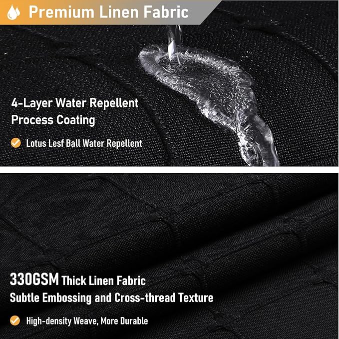 Long Boho Farmhouse Linen Heavy Duty Shower Curtain, 72x84, Black | Tall Size, 330GSM Linen Blend, 3-side Tassels, Water Repellent Fabric, 12 Plastic Hooks, Rustic Bohemian, Machine Washable