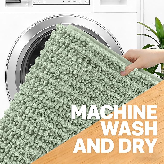 OLANLY Large Bathroom Rugs 70x46, Thick Soft Absorbent Chenille Bath Rugs | Sage Green, Quick-Drying Rubber Backing, Shaggy Bath Mat, Machine Washable for Floor, Tub and Shower, Home Decor Accessories
