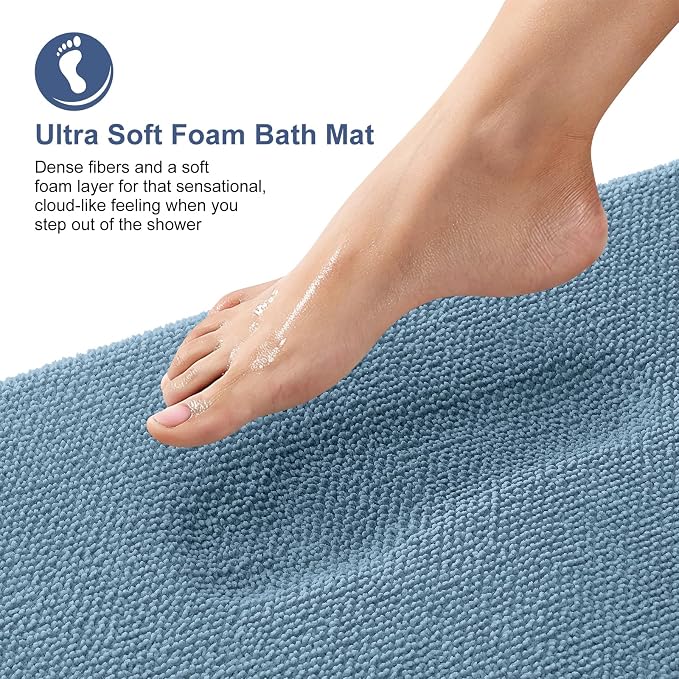 OLANLY Memory Foam Bathroom Runner Rug 70x24, Absorbent Long Mat, Airy Blue | Soft Quick Dry Bath Rugs, Non-Slip Carpet, Machine Washable Mat for Bathroom Floor, Tub and Shower, Home Decor Accessories