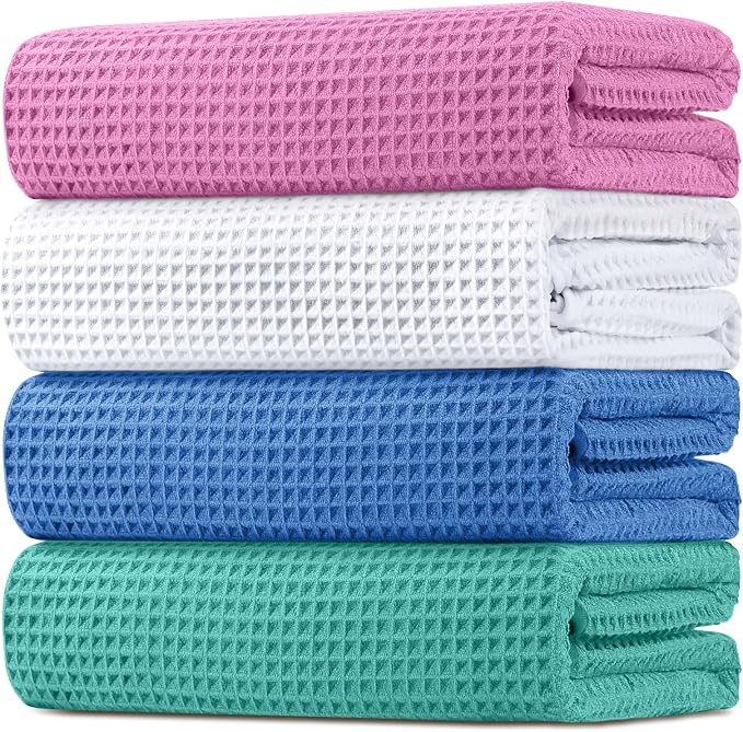 HOMEXCEL Waffle Bath Towels Set of 4 Pack, Waffle Towels for Bathroom | 400GSM Microfiber Waffle Bathroom Towel Set, Ultra Soft, Highly Absorbent, Quick Dry Towel for Gym, Shower, Spa, 30 x 60 Inch