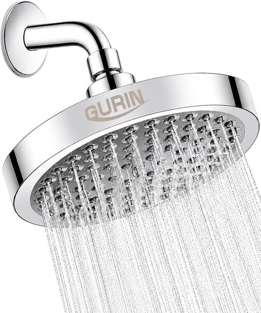 Shower Head - Premium Polished Chrome Finish - Rain Showerhead 6 Inch | High Pressure Shower Heads with Adjustable Angles, 90 Anti-Clog Nozzles, Tool-Free 1-Min Install