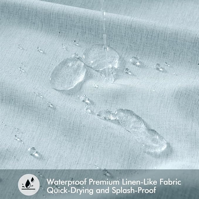 ANRODUO Fog Blue Linen Textured Fabric Shower Curtain Set - W72xL72 | Farmhouse Shower Curtain with 12 Metal Hooks, Waterproof Heavy Duty, Button Hole Design, Machine Washable for Bathroom