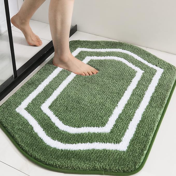 COSY HOMEER Non-Slip Bath Mat Extra Thick Absorbent Plush Washable | 20"x32" White/Green Non-Slip Extra Thick Plush Absorbent Machine Washable Bath Mat Bathroom Rug Floor Tub Shower
