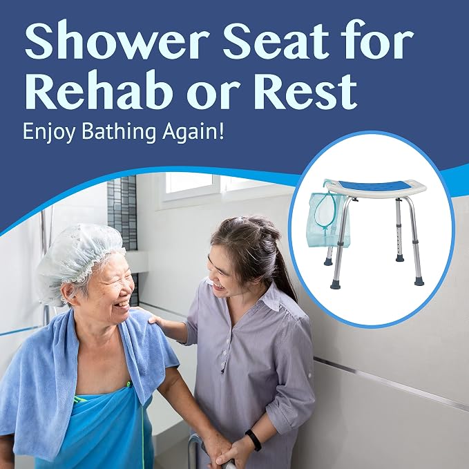 Shower Seat for Inside Shower - Bath Stool, Medical Shower Chairs for Seniors, Elderly, Handicap & Disabled - Adjustable Support Shower Bench w/Handles for Bathtub