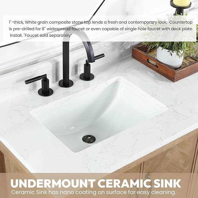 Javier 42" Single Bath Vanity in Antique Brown with Composite Stone Top and Mirror
