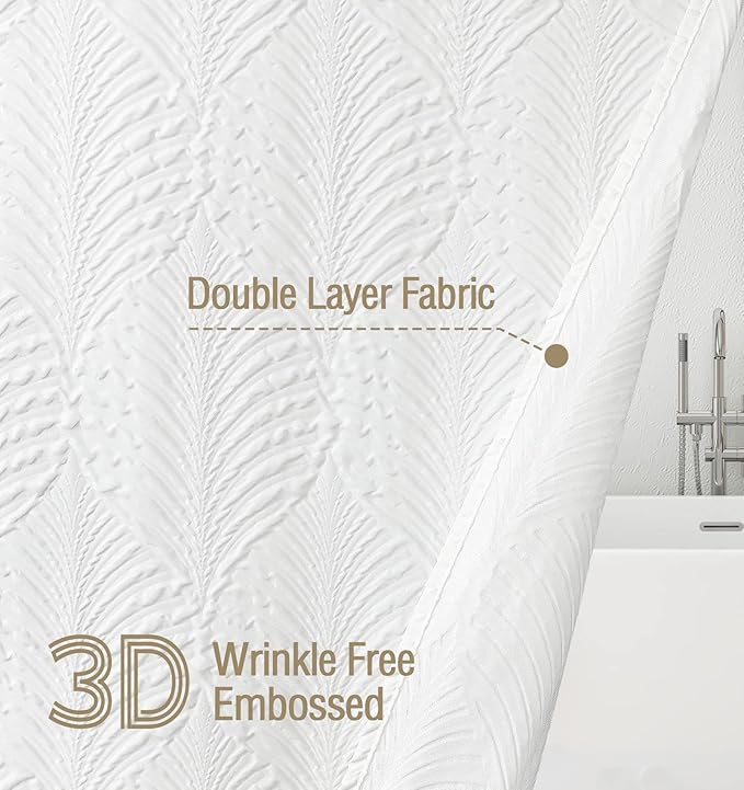 Small Stall Shower Curtain, Narrow Half 3D Embossed Textured White Fabric Shower Curtain, Modern Farmhouse Chic Soft Cloth Bathroom Curtains Shower Set with Hooks (White, 36" W x 72" L) | Narrow Half Small Stall Shower Curtain, White 3D Embossed Modern...