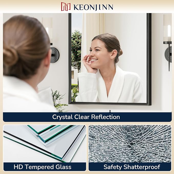 Keonjinn 30 x 36 Inch Black Bathroom Vanity Mirrors for Over Sink | Beveled Metal Frame, Rectangular Rustic Bathroom Mirror for Wall, Tempered Glass, Anti Rust, Square Corner, Farmhouse Style