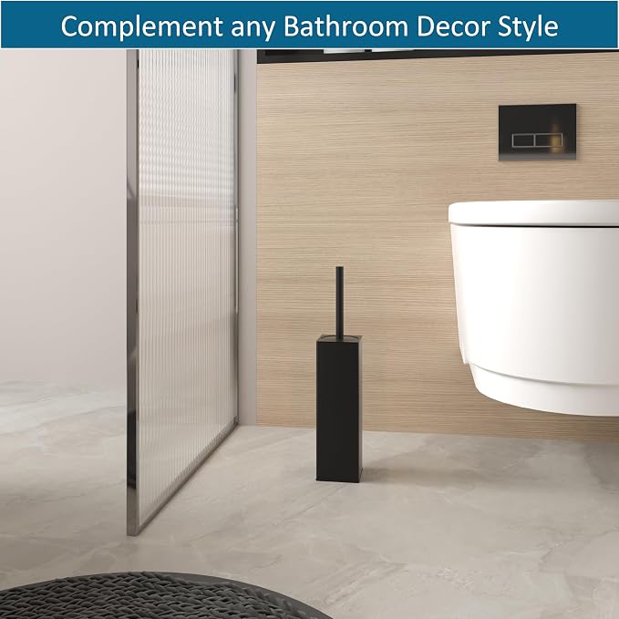 Toilet Brush and Holder 2 Pack for Two Bathrooms, Matte Black | Two complete freestanding sets equip a main bath and guest bath, or two bathrooms in one home, apartment or rental.