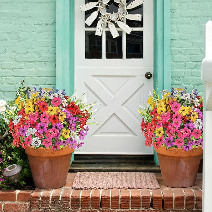 AGIRL Artificial Flowers Outdoor UV Resistant Fake Plant Garden Patio Decor | 12 Bundles,No Fade Plastic Faux Flowers for Hanging Planters front porch yard Indoor Outside,grave decorations for cemetery