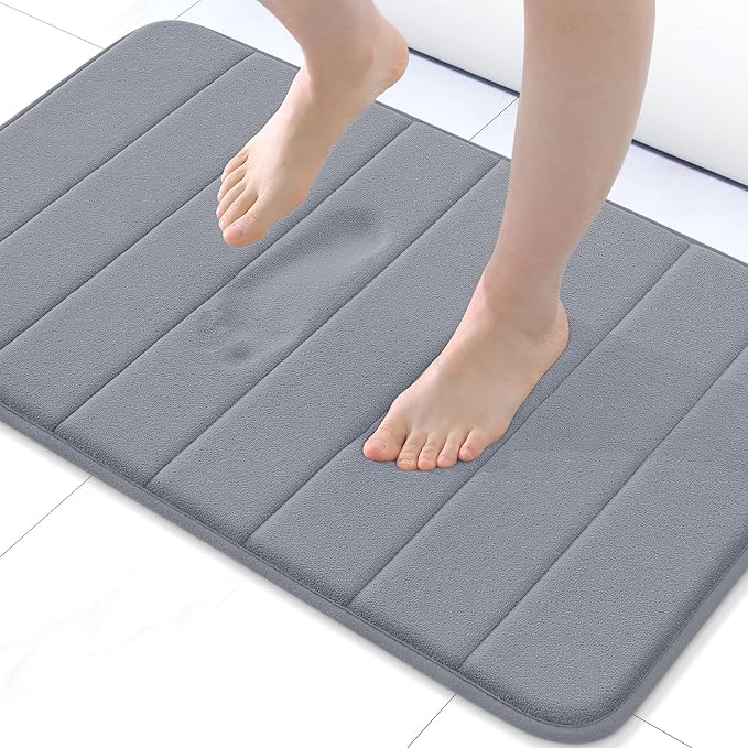 Buganda Memory Foam Bath Mat 30 x 20, Ultra Soft Absorbent Bathroom Rugs | Medium Grey, Machine Washable Quick Dry Bath Mats for Bathroom Floor, Shower and Tub, Home Decor Accessories