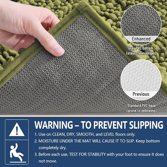 Arotive Bathroom Rugs Mat 24x16, Soft Absorbent Chenille Shaggy Bath Mat | Willow Green, Machine Wash Dry, Bath Rugs for Bathroom Floor, Tub and Shower, Home Decor Accessories