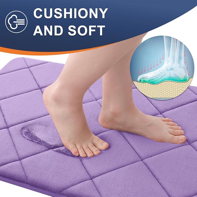 OLANLY Memory Foam Bath Mat 59x20, Ultra Soft and Absorbent Bathroom Rugs | Lavender, Quick Dry, Machine Washable Shower Bath Rugs, Comfortable Bath Carpet for Bathroom Floor, Tub and Shower