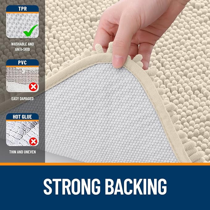 OLANLY Toilet Rugs U-Shaped 24x24, Soft Absorbent Chenille Contour Rugs | Sand, Quick-Drying Rubber Backing, Machine Washable Non-Slip Shaggy Bathroom Mat for Toilet, Home Decor Accessories
