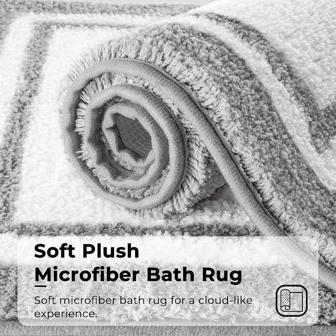 GRANNY SAYS Microfiber Bathroom Rugs Non Slip Washable, Water Absorbent Bathrooms Mats for Tub Non Slip, Soft Bath Mats for Floor & Shower, Long Bathroom Rug, 20" x 32", Grey Bath Rug