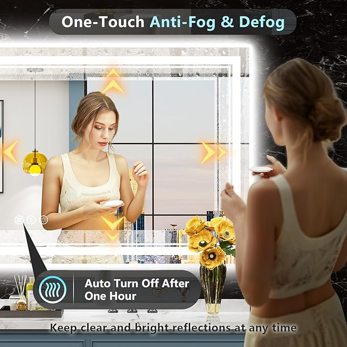 84x40 LED Bathroom Mirror, Backlit & Front Lit Lighted Mirror | Anti-Fog Vanity Mirror with Lights, 3 Color Dimmable, Memory, Shatterproof, Tempered Glass, CRI95, UL Listed, Wall Mounted