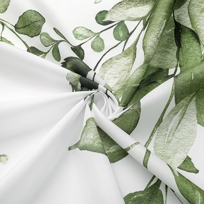 Olive Green Eucalyptus Shower Curtain, Floral Print, 36x72 | Watercolor Plant Leaves Floral Print, Small Stall Waterproof Fabric Bathroom Decor, Machine Washable, Rustproof Grommets